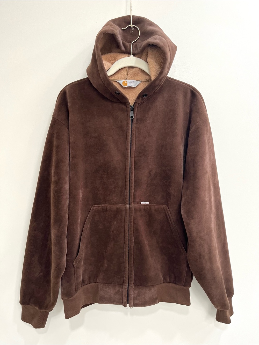 Vintage 80’s 761 Carhartt Velour Velvet Brown Rugged Fleece Lined Hoodie Jacket